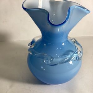 Blue case glass vase with ring o ree decoration